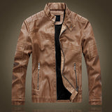 80 'S Leather Jacket Autumn And Winter Men 'S Coat Fan Car Velvet Stand Collar Washed PU Leather Coat