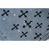 Men Jean Shorts Printed Splash-Ink Washed Denim Shorts Men's High Street Fashion Brand Loose Straight Shorts