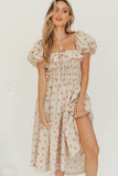 Kendall Jenner Wedding Guest Dress Square Collar Printing Ruffled Tied