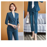 Women Pants Suit Uniform Designs Formal Style Office Lady Bussiness Attire Navy Blue Spring Business Suit