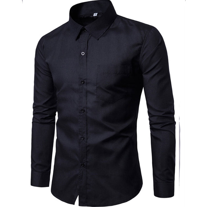 Men's Solid Color Men's Long-Sleeved Casual Shirt Youth Slim Fit Fashion Shirt Men Shirt
