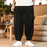 Men Casual Pants plus Size Loose Trousers Summer Cotton Linen Pants Loose plus Size Straight Bloomers Casual Wide-Leg Trousers
