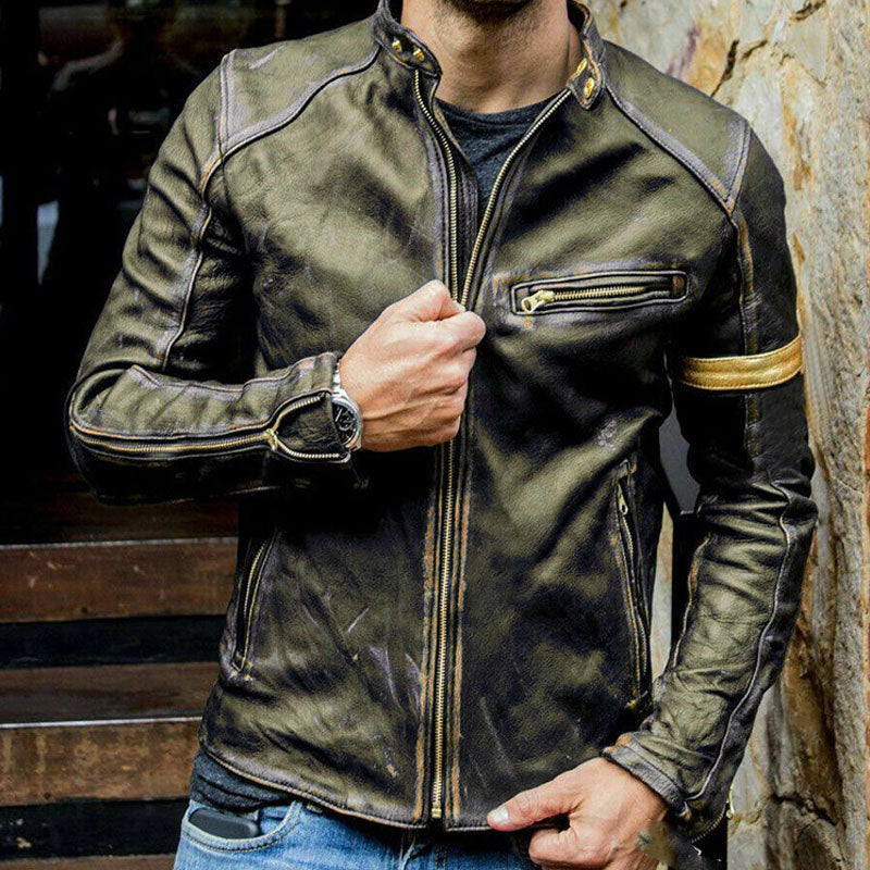 Men's Clothing Leather Coat Teenager Stand Collar Punk Male Motorcycle Leather Men Pu Jacket