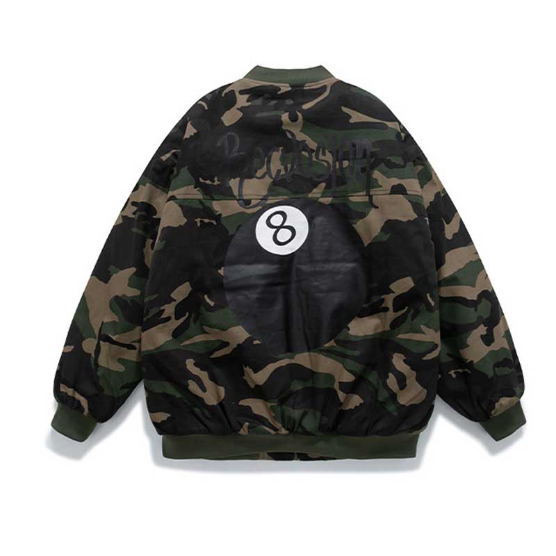 8 Ball Jackets V Camouflage Baseball Uniform for Men and Women Multi-Pocket Jacket Loose Cargo