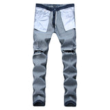 Distressed Jeans Destrued Jean Men's Jeans Fashion Elastic Trousers Ripped Pants