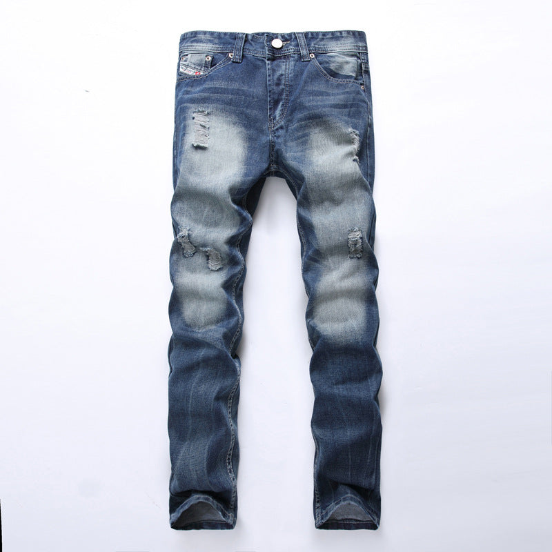 Men Distressed Jeans Man Ripped Jean Destruated Denim Pants Men Ripped Straight Jeans Casual Slim Fit Oversized Trousers