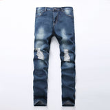 Distressed Jeans Destructed Jean Men's Skinny Jeans Slim Fit Elastic plus Size Trousers Ripped Pants