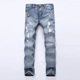Men Distressed Jeans Man Ripped Jean Deconstructed Denim Pants Straight Slim Jeans