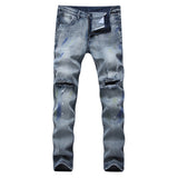 Distressed Jeans Destrued Jean Men's Jeans Fashion Elastic Trousers Ripped Pants