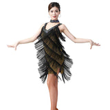 Flapper Dress Tassel Dress Latin Dance Skirt Sleeveless Sequined V-neck