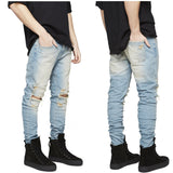 Distressed Jeans Destrued Jean Kanye West Jeans Men's Stretch Slim Fit Skinny Pants Jeans Ripped Pants