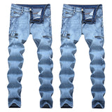 Distressed Jeans Deconstructed Jean Ripped Pants Men's Zipper Jeans Elastic plus Size Trousers Biker Jeans