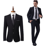 Mens Black Suit Men's Suit Business Casual Two-Piece Set Bridegroom Wedding British Dress Men