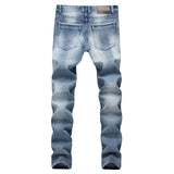 Men's Pleated Slim Fit Biker Jeans Distressed Jeans Men's Jeans Elastic Trend Slim Fit Skinny Pants