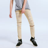 Destructed jeans Distressed jean Men's Stretch Tapered Casual Pants Ripped Pants