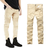 Men's Pleated Slim Fit Biker Jeans Pleated Casual Pants plus Size Stretch Slim Fit