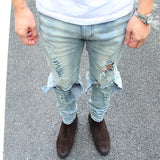 Distressed Jeans Destructed Jean Skinny Pants Trendy Men's Slim Jeans Stretch Ripped Pants