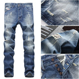 Men Distressed Jeans Man Ripped Jean Destrudenim Pants Men's Slim Jeans Large Straight-Leg Pants