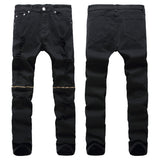 Distressed Jeans Destrued Jean Ripped Pants Zipper Jeans Kanye West Stretch Slim Skinny Pants