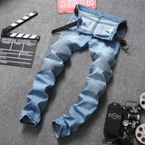 Men's Pleated Slim Fit Biker Jeans Distressed Jeans Destrued Jean Biker Jeans Pleated Jeans Stretch Men's Slim Fit Skinny Pants
