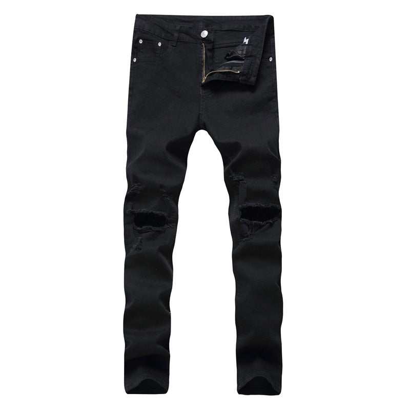 Distressed Jeans Destructed Jean Men's Ripped Ankle-Tied Jeans Stretch Ripped Pants