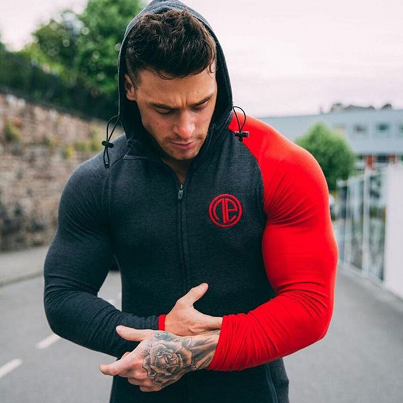 Gyms Fitness Men Sports Hoodie Bodybuilding Workout Jogging Men's Athletic Sweatshirts Fall/Winter Men's Hooded Sweater Sports and Leisure Running Zip Top