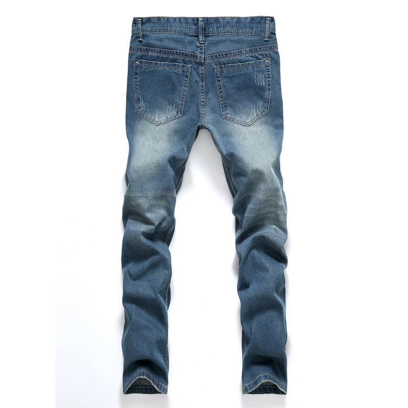 Men Distressed Jeans Man Ripped Jean Destructed Denim Pants Spring/Summer Fashion Casual Straight Leg Slim Jeans