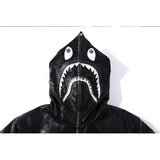 A Ape Print Jacket Shark Head Little Dinosaur Embroidered Leather Jacket Men's and Women's Zipper Jacket