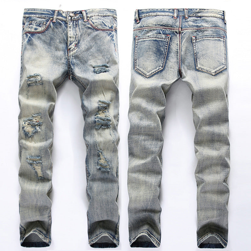 Men's Distressed Jeans Ripped Jean Deconstructed Denim Pants Men's Straight Slim Jeans plus Size