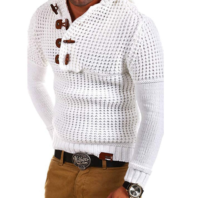 Men's Fashion Hooded Sweater Leather Tag Leisure Pullover Sweater Men Pullover Sweaters