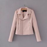 Hot Pink Motorcycle Jacket Lapel Zipper Women's Leather Jacket Women's Jacket Solid Color Fashion Coat