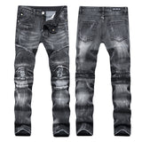 Men's Pleated Slim Fit Biker Jeans Biker Jeans Slim Fit Stretch Feet Pants