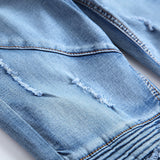 Men's Pleated Slim Fit Biker Jeans Distressed Jeans Pleated Jeans Elastic Straight