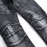 Men's Pleated Slim Fit Biker Jeans Biker Jeans Slim Fit Stretch Feet Pants