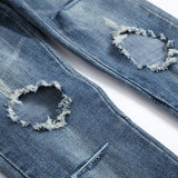 Distressed Jeans Destrued Jean Ripped Pants Men's Jeans Zipper Slim Fit Stretch Feet Pants