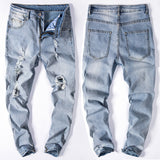 Distressed Jeans Kanye Ripped Jeans Men's Jeans Zipper Stretch Slim Fit