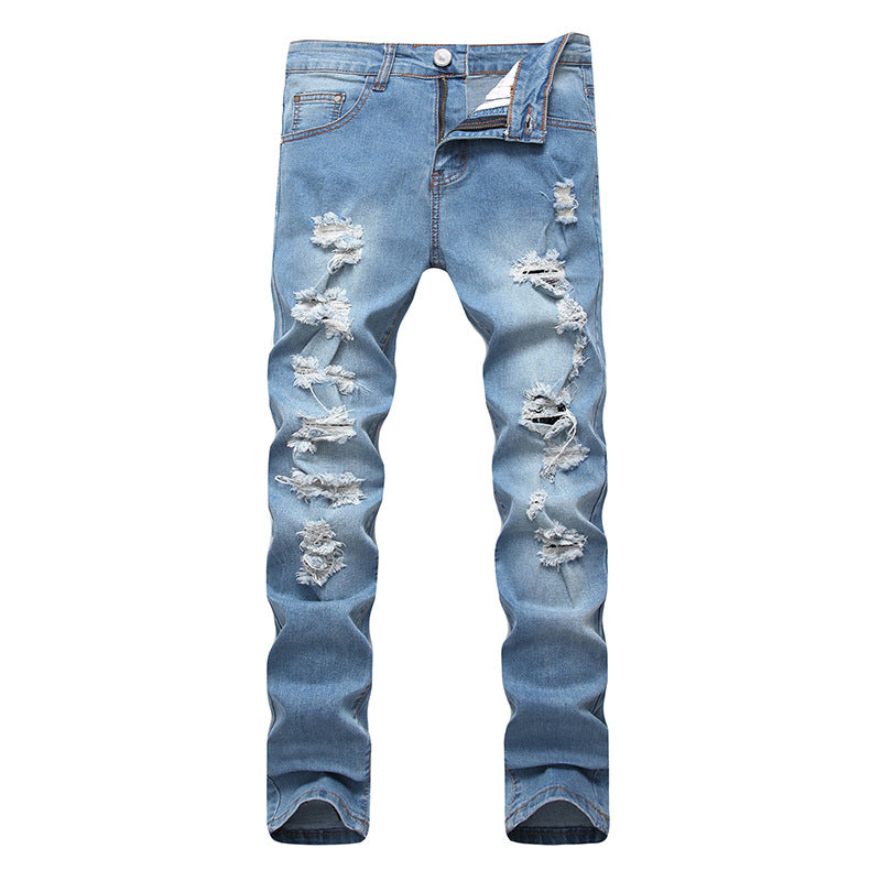 Distressed Jeans Destrued Jeans Men's Stretch Slim Fit Skinny Pants Ripped Pnats