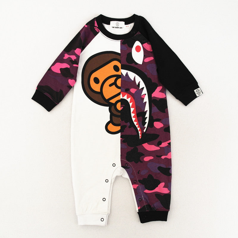 A Ape Print Toddler Romper Children's Long-Sleeved Jumpsuit Romper Children's Crawling Suit Romper