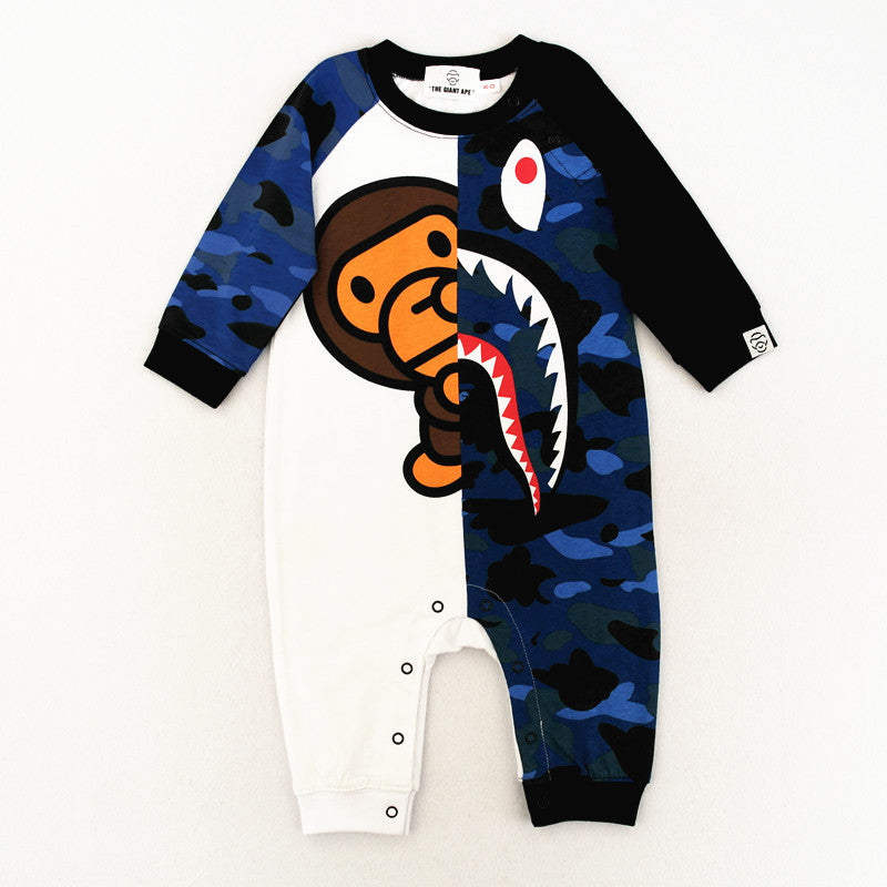 A Ape Print Toddler Romper Children's Long-Sleeved Jumpsuit Romper Children's Crawling Suit Romper