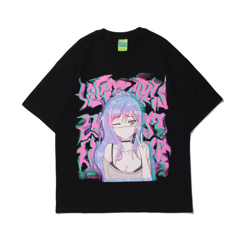 Anime Tshirts Aesthetic Men's Shirt T561 Summer Hip Hop Printed Loose Top T-shirt