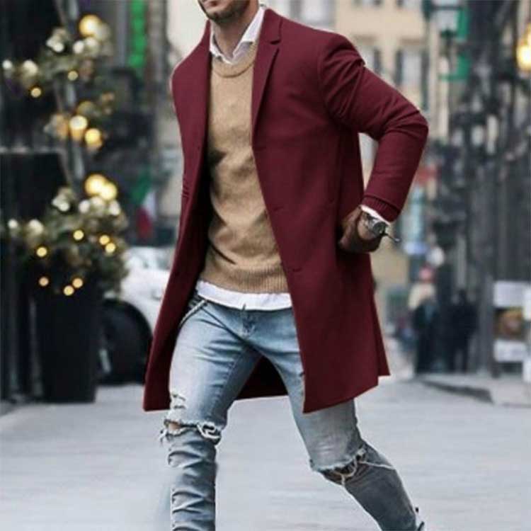 Winter Lapel Casual Men's Woolen Coat