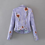 Hand Painted Leather Jackets Autumn Fashion Rivet Flower Embroidered PU Leather Jacket Long Sleeve Zipper Leather Coat