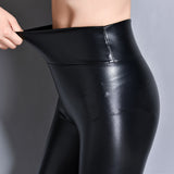 Leather Leggings High Waist Leather Shorts Women's Fall/Winter Slim Slimming High Elastic Ankle-Tied Bottoming Leather Pants