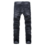 Men's Pleated Slim Fit Biker Jeans Ripped Jeans Destroyed Jeans Men's Straight Jeans Pocket Zipper Stretch Slim Fit Pants Biker Jeans