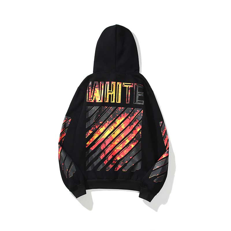 Autumn Winter Red Volcanic Eruption Pattern Arrow Velvet Padded Hooded Sweatshirt