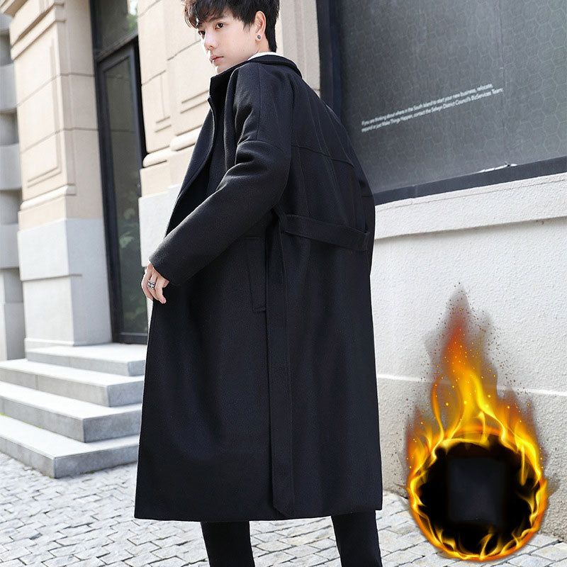 Men's Coat Long below the Knee Loose Shoulder Trendy Men's Duster Winter Padded Woolen Coat Men Spring Trench Coat