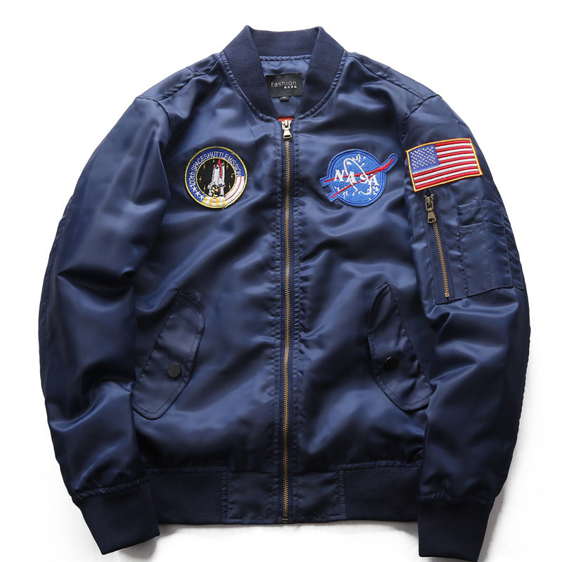 NASA Embroidery Badge US Army & Navy Patched Men Fit Bomber Jacket Windbreaker Moto Street Coat Men's Jacket Pilot Baseball Uniform plus Size Jacket Casual Coat Men