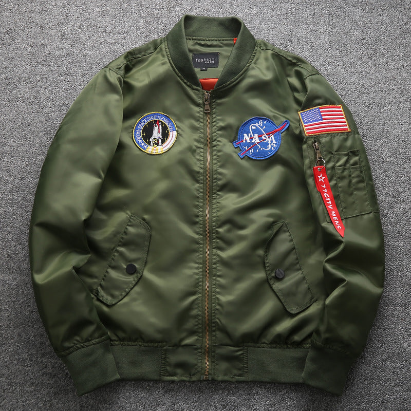 NASA Embroidery Badge US Army & Navy Patched Men Fit Bomber Jacket Windbreaker Moto Street Coat Men's Jacket Pilot Baseball Uniform plus Size Jacket Casual Coat Men