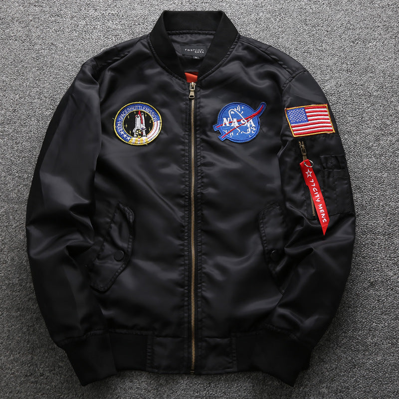 NASA Embroidery Badge US Army & Navy Patched Men Fit Bomber Jacket Windbreaker Moto Street Coat Men's Jacket Pilot Baseball Uniform plus Size Jacket Casual Coat Men