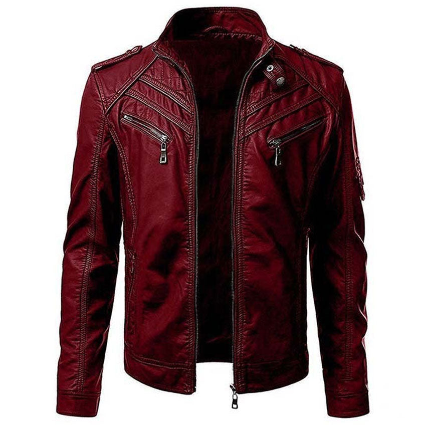 Autumn Foreign Trade Leather Coat Men Patchwork Stand-up Collar Men Pu Jacket